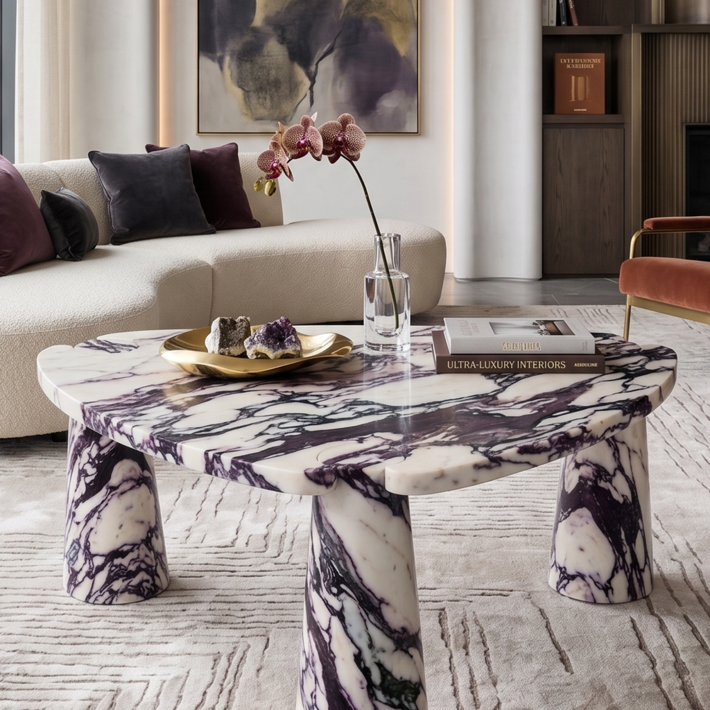 Marble Coffee Table In The Shape of a Guitar Pick