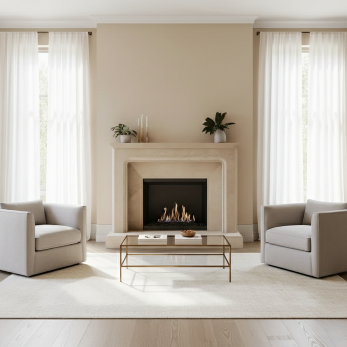 Beige Marble Fireplace Mantel
