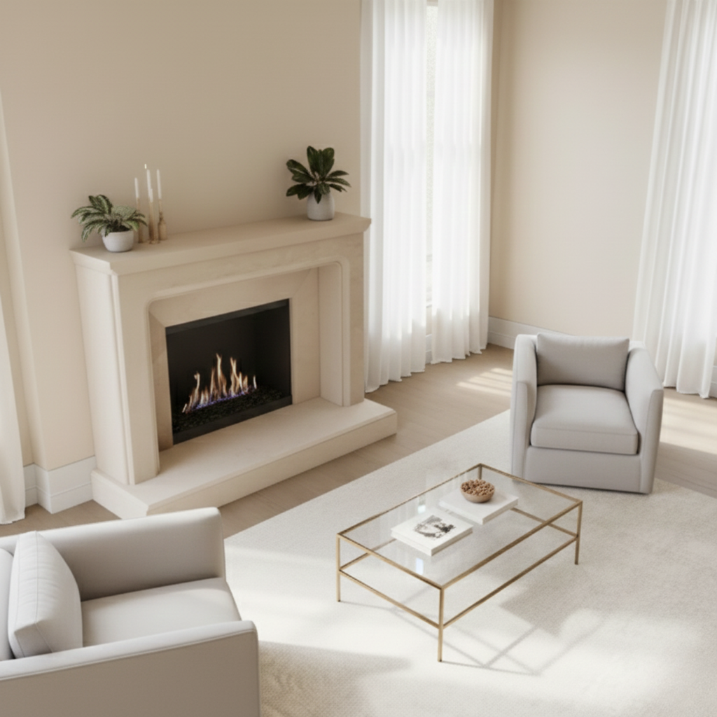 Beige Marble Fireplace Mantel