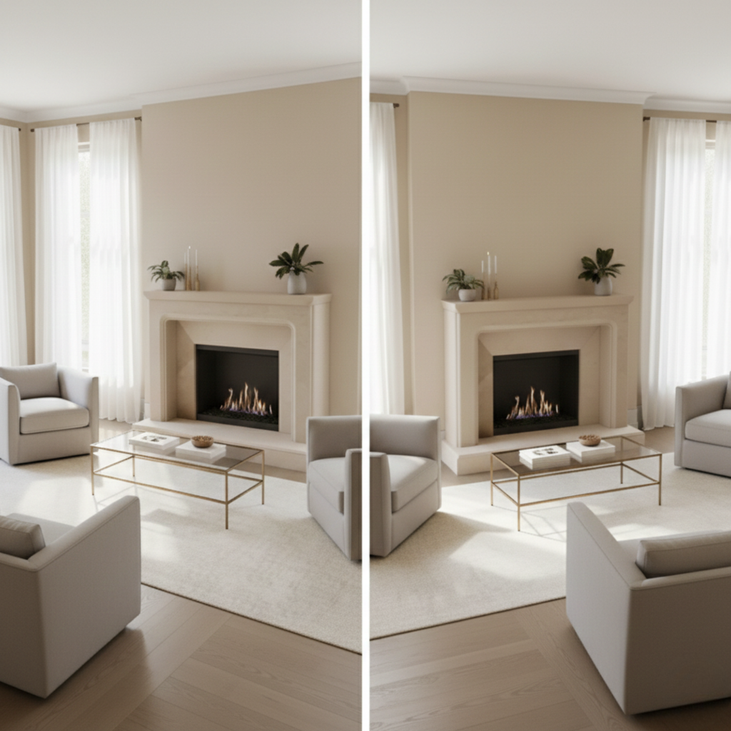 Beige Marble Fireplace Mantel