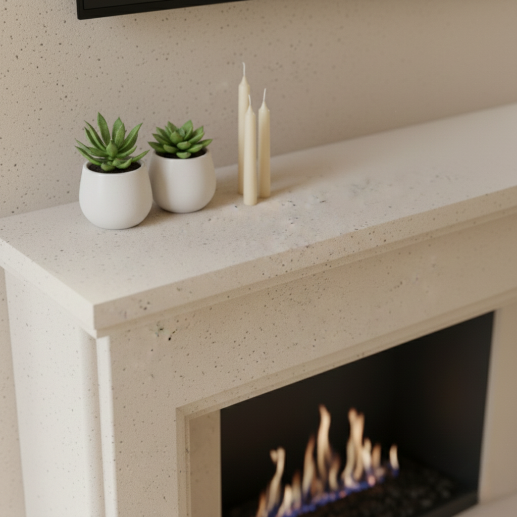 Beige Marble Fireplace Mantel
