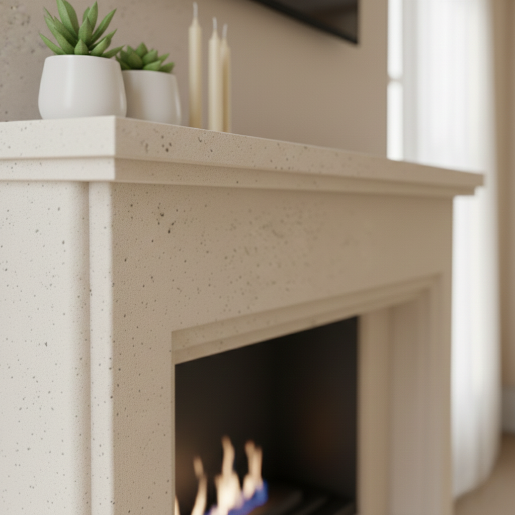 Beige Marble Fireplace Mantel