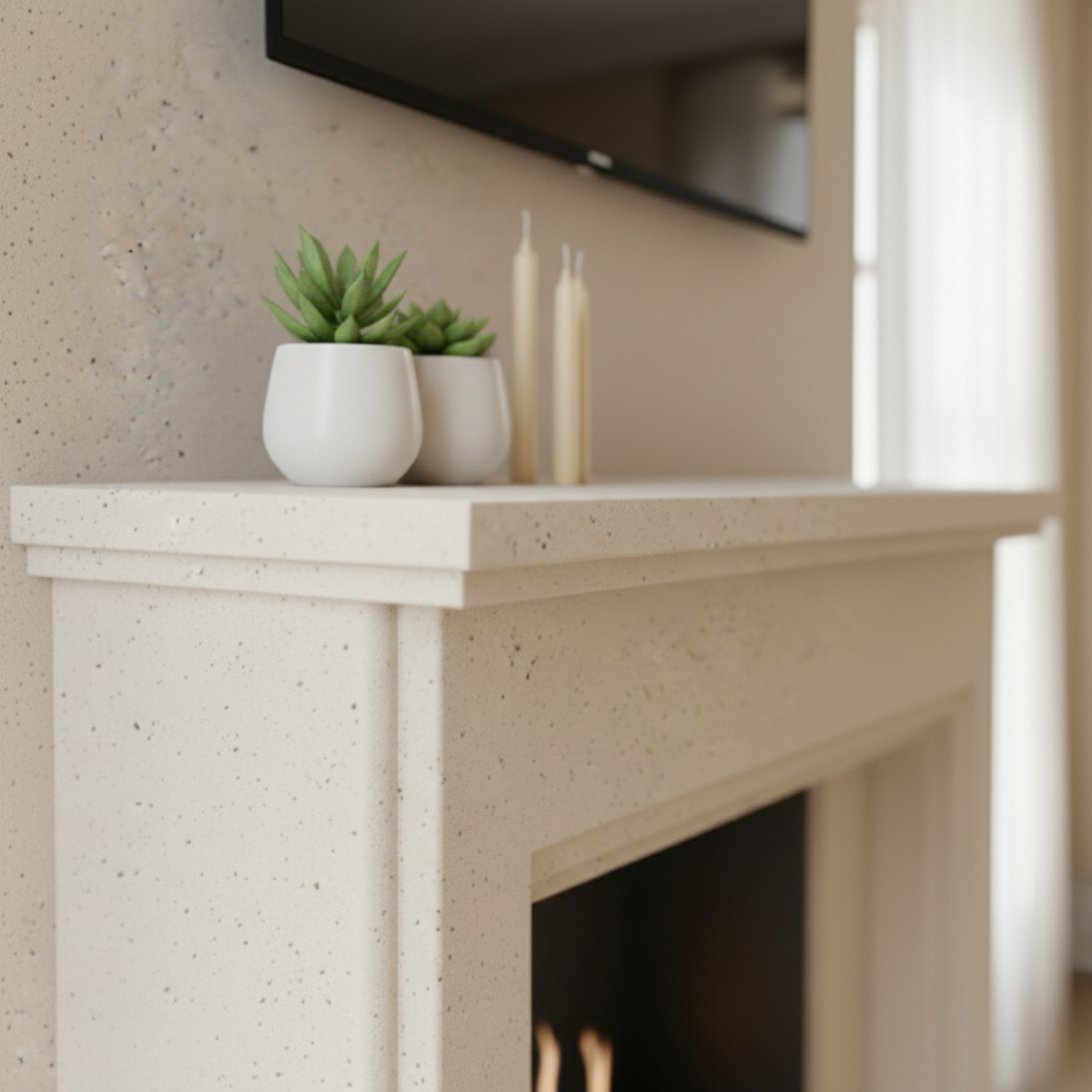 Beige Marble Fireplace Mantel