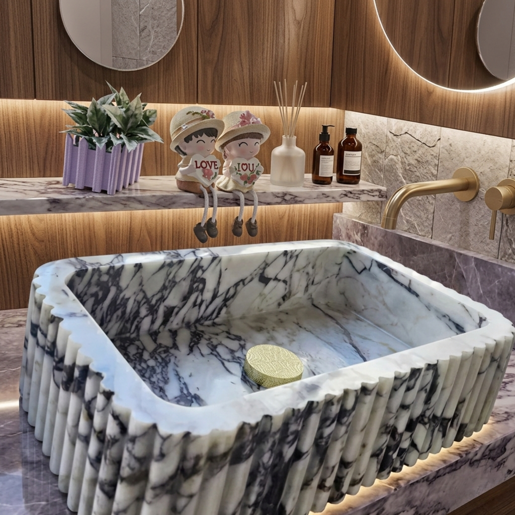 Calacatta Viola Marble Fluted Sink