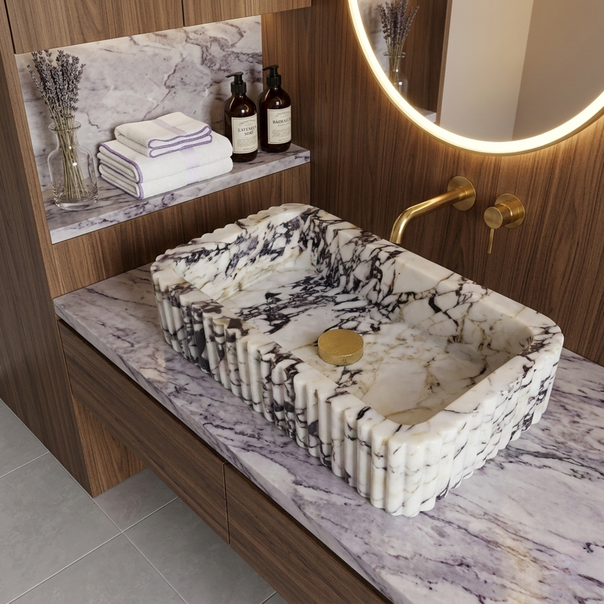 Calacatta Viola Marble Fluted Sink