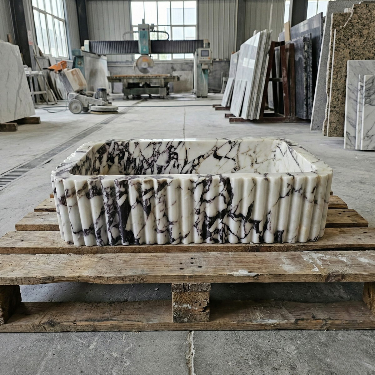 Calacatta Viola Marble Fluted Sink