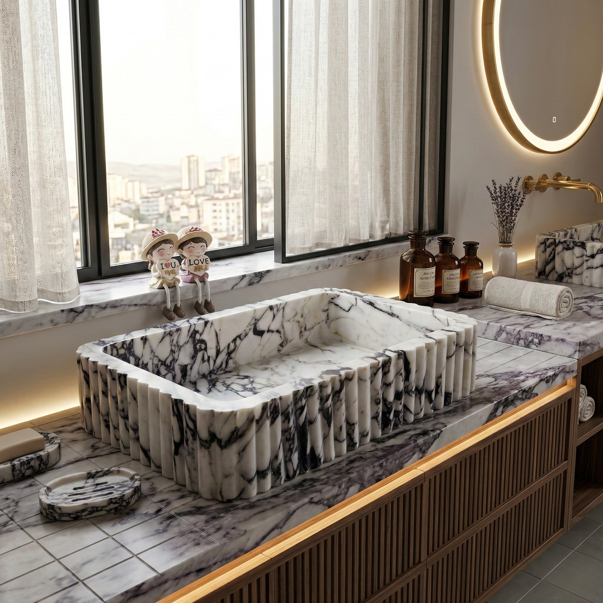 Calacatta Viola Marble Fluted Sink