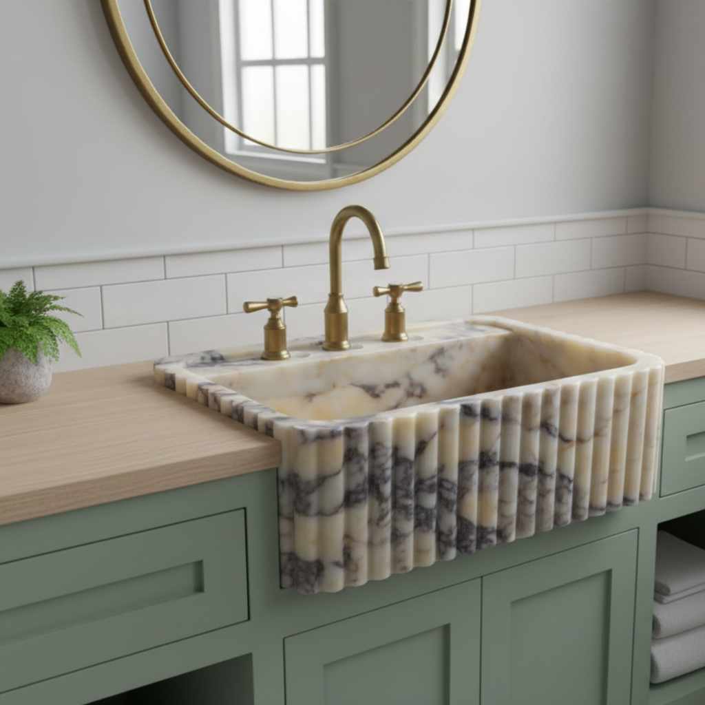 Calacatta Viola Marble Rectangular Sink