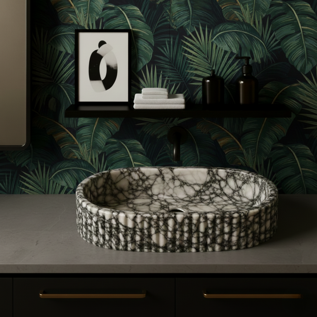Natural Calacatta Viola Marble Fluted Sink