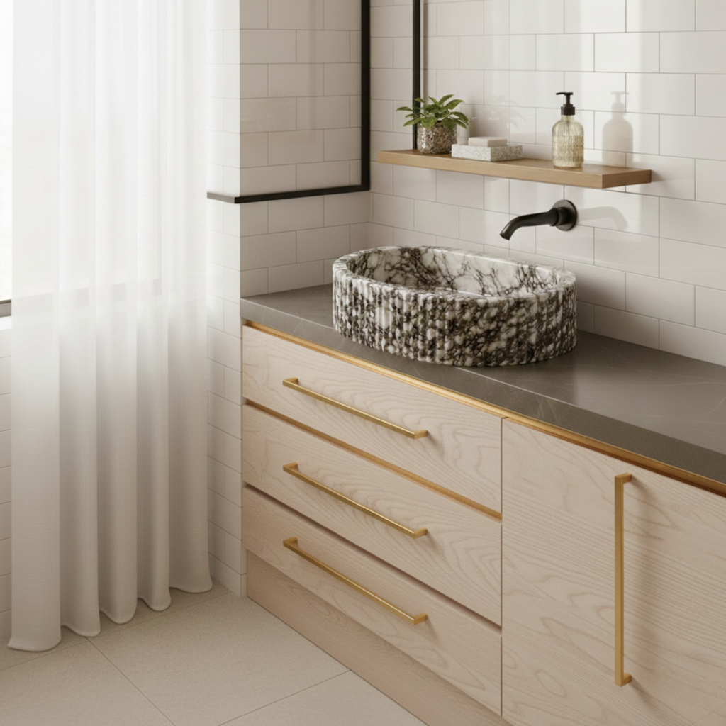 Natural Calacatta Viola Marble Fluted Sink