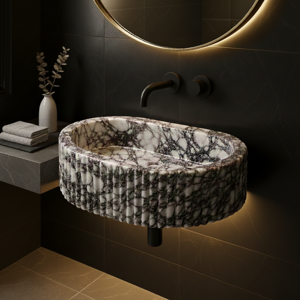Natural Calacatta Viola Marble Fluted Sink