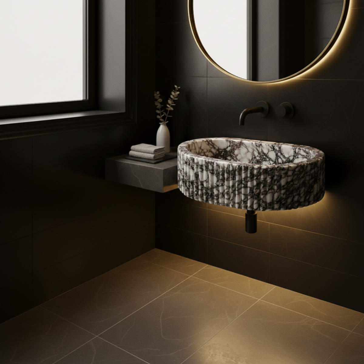 Natural Calacatta Viola Marble Fluted Sink