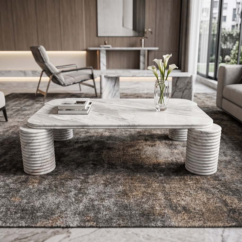 White and Grey Marble Coffee Table