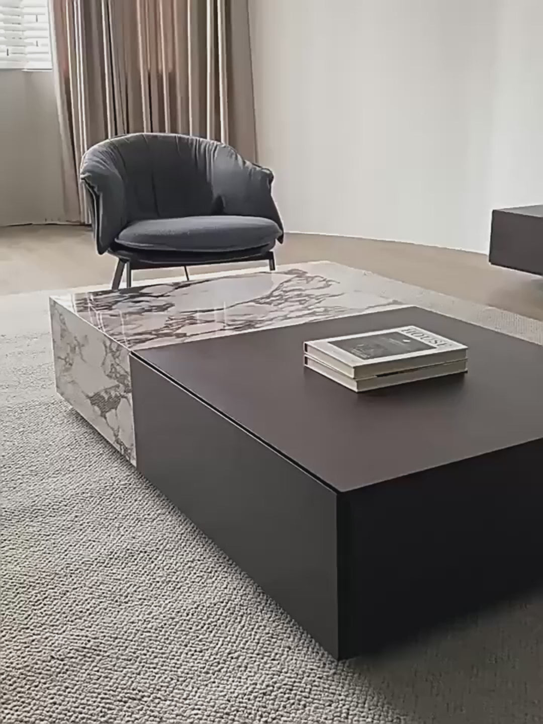 Calacatta Viola and Wood Coffee Table with Drawers