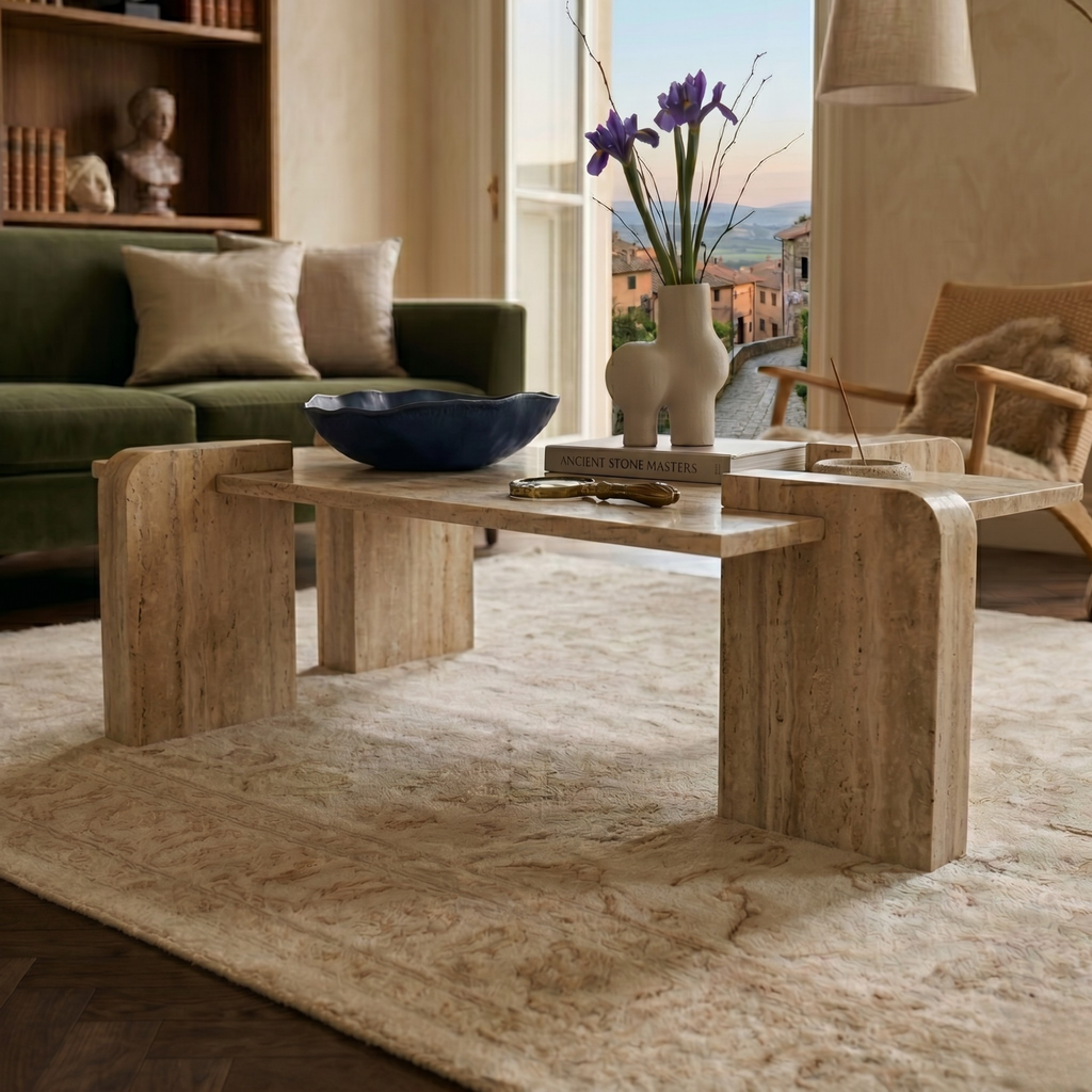 Sculptural Travertine Coffee Table