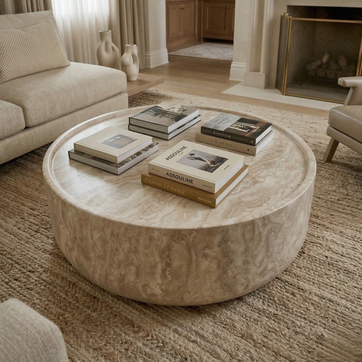 Travertine Drum Coffee Table