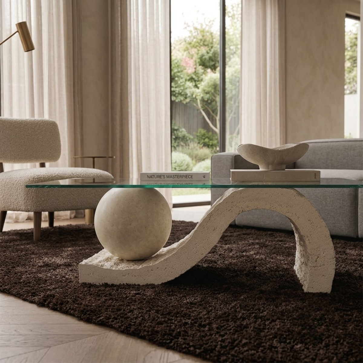 Travertine Coffee Table with Glass Top