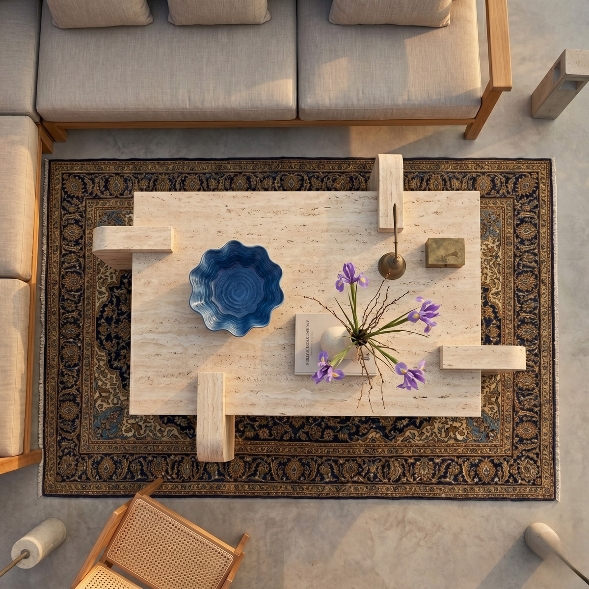 Sculptural Travertine Coffee Table