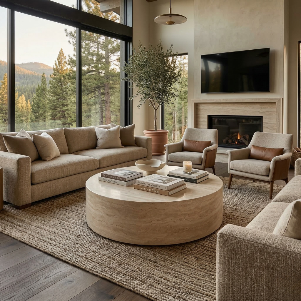 Travertine Drum Coffee Table