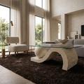 Travertine Coffee Table with Glass Top