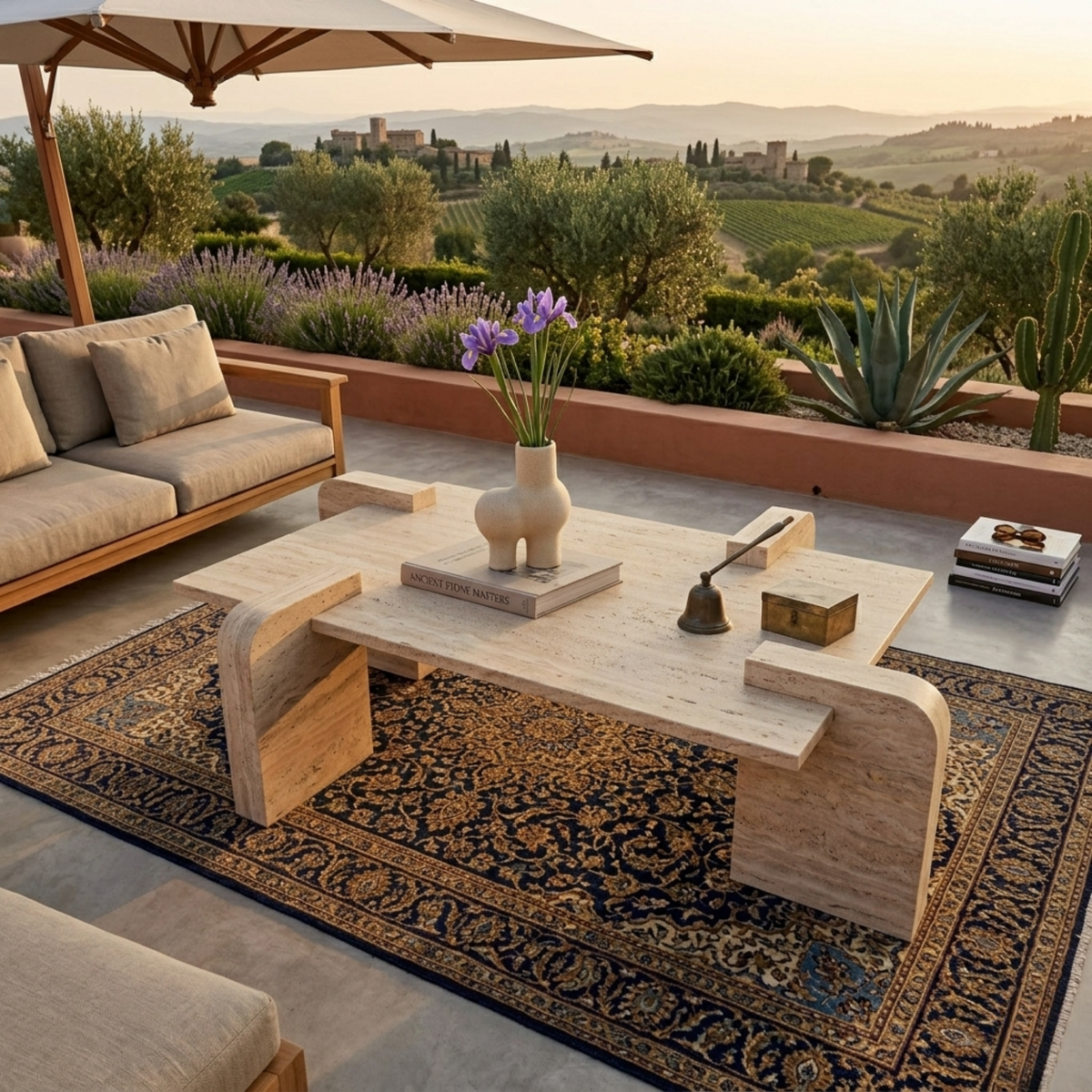 Sculptural Travertine Coffee Table