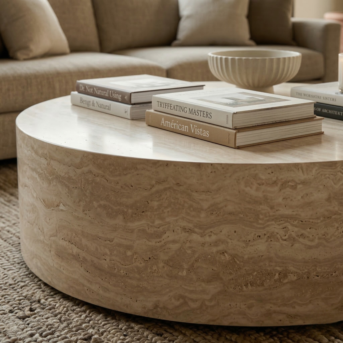 Travertine Drum Coffee Table