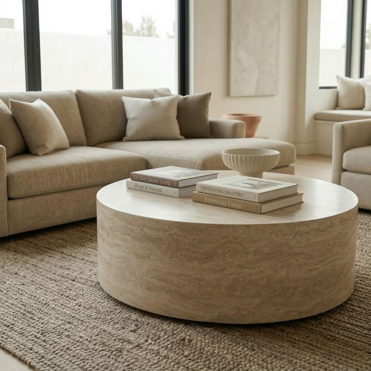Travertine Drum Coffee Table